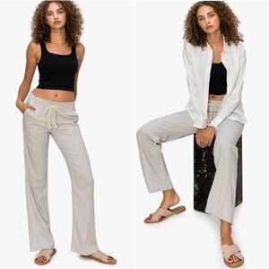 Angel Kiss Light Grey Pull On Wide Leg Linen Blend Palazzo Pants Size XL